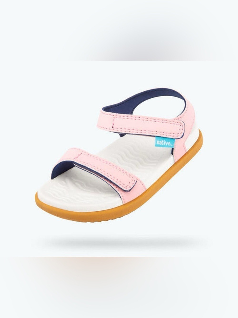 Native Pink and Navy Kids Adjustable Sandal with Gum Outsole